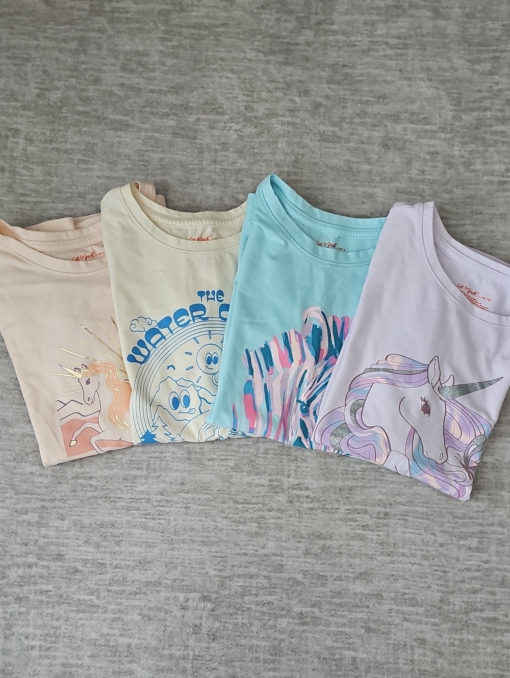 Girls Pastel Unicorn & Graphic Tee Bundle - Pastel Pink, Cream, Aqua, Lavender